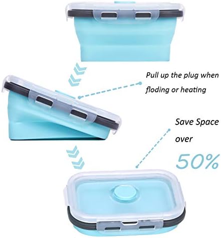 KUON Collapsible Silicone Food Storage Containers with Airtight Lids, Set of 4 Stacking Container, Microwave and Freezer and Dishwasher Safe, with Vent Valve, BPA Free (350ml and 500ml) - Image 3