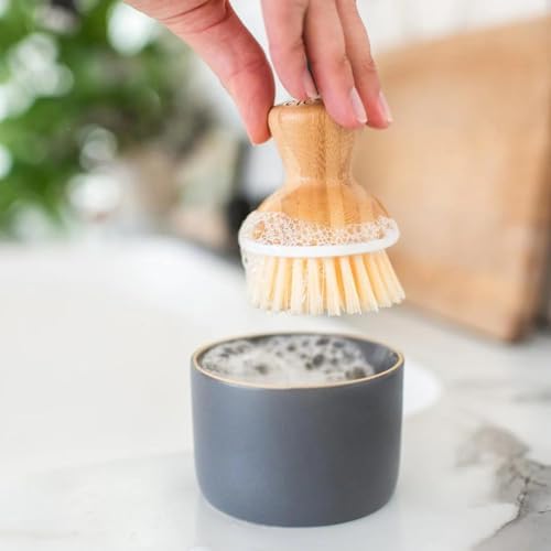 Full Circle Bubble Up Soap Dispenser & Dish Brush Set, Black & White (Pack of 4) - Image 4