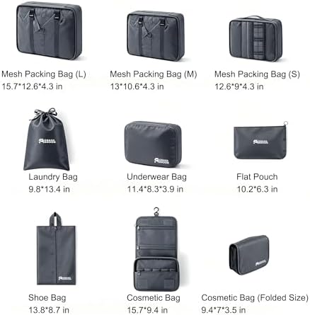 8 Set Packing Cubes for Travel Essentials With Hanging Toiletry Bag for Women, Lightweight Suitcase Organizer Bags with Mackup bag, Carry-On Luggage Accessories (Gray) - Image 2