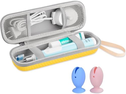 Toothbrush Travel Case for Oral B/Oral-B Pro 1000 1500 5000 7000 7500 9600/ Philips Sonicare 4100 5100 6100 5300 Electric Toothbrush, Portable Hard Protective Storage Bag (Yellow Case and 2 Caps) by TUNYINSH