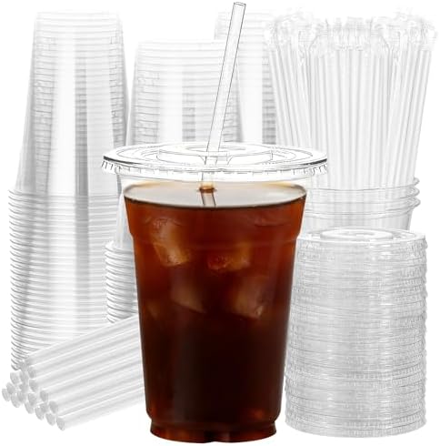 16oz 50 Pack Plastic Cups with Lids and Straws by NewCupNewLife-cundao