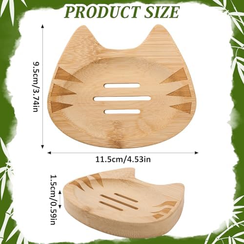 Bamboo Soap Dish Self Draining for Shower - Cute Cat Bamboo Soap Tray Holder Saver with Drainage, Natural Waterproof Decorative Tray for Bathroom, Kitchen, Sponges, Bath Tub, Shower, Sink - 1 Pack - Image 2