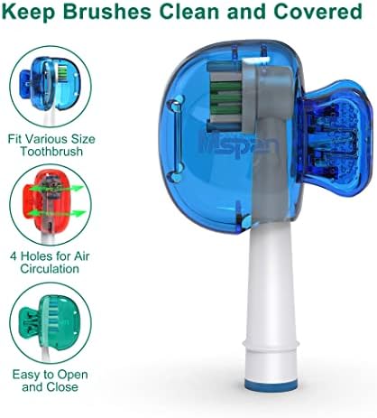 Mspan Toothbrush Head Cover Cap: Tooth Brush Protector Cute Plastic Clip Pod Compatible with Standard & Electric Toothbrush - Travel Case for Traveling & Home - 4 Packs - Image 3