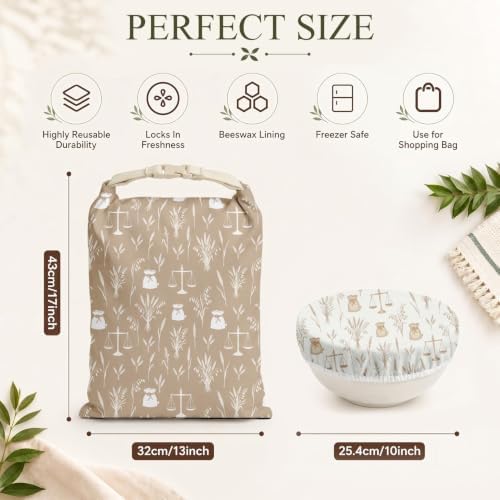 Britimes Reusable Bread Bags Set, Beeswax, XL, Zero Waste, Wheat Scales - Image 3