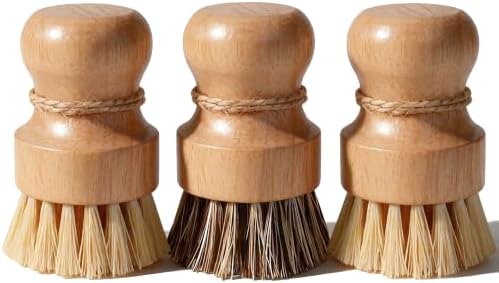 Wood Dish Brush, Natural Fiber Kitchen Scrubber with Ergonomic Grip, 3 Pack by ABuYanOIn