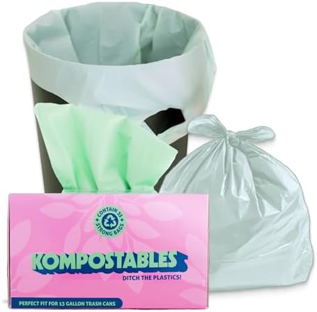 BPI 100% Home Compostable Kitchen Trash Bags, 13 Gallon 1.2 Mil Heavy Duty Unscented Plant Based Bags w/Handles, Tall Biodegradable Garbage, Compost & Food Scrap Waste Can Liners, 35 Ct by Unknown
