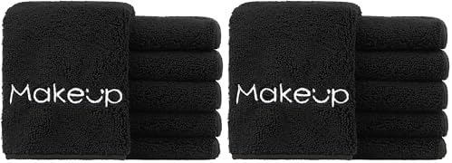 HOMEXCEL Makeup Remover Cloth 12 Pack,Premium Washable Soft 13x13 Inch Facial Cleansing Makeup Towels,Quick Dry Microfiber Face Towels Washcloths for All Skin Types,Black by HOMEXCEL