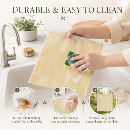 Britimes Reusable Bread Bags Set, Beeswax, XL, Zero Waste, Geometric Beige - Image 6