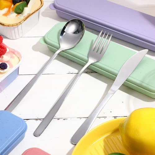 Yinkin 8 Pack Travel Silverware Set with Case for Lunch,Pastel - Image 4