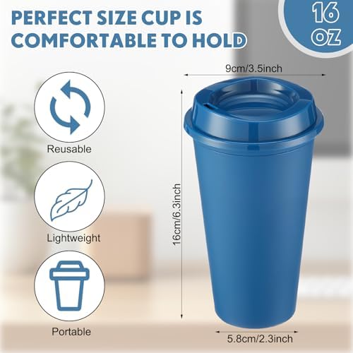 Honeydak 45 Pack 16 oz Reusable Coffee Cups with Lids Water Bottle Iced Coffee Travel Mug Reusable Portable Plastic Tea Tumblers Bulk for Hot and Cold Drinks Birthdays Party(Classic,Dark Blue) - Image 4