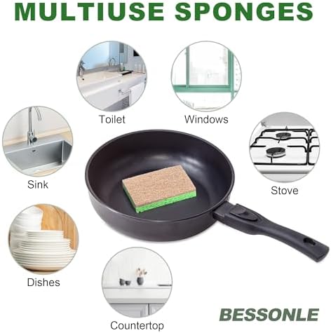 10 Pack Biodegradable Natural Sponges Kitchen - Compostable Cellulose and Coconut Walnut Scrubber Sponge - Eco Friendly Sponges for Dishes - Image 5