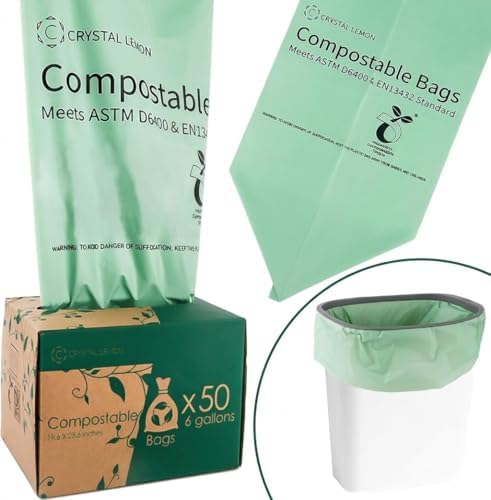 Compostable Trash Bags 6 Gallon, 50 Count Kitchen Food Waste Bags by CrystalLemon
