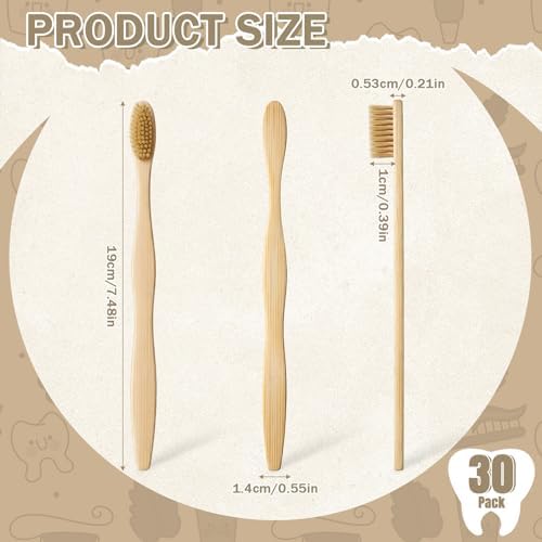 Hushee 30 Pack Boar Bristle Natural Toothbrush Bamboo Handle, Boar Bristle - Image 2