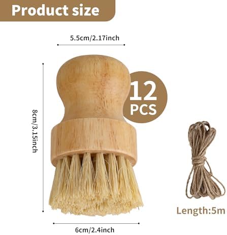 12 Pcs Bamboo Dish Brush, Wooden Bamboo, Sisal Bristles - Image 2