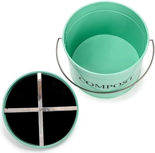 AVLA Kitchen Compost Bin, 1 Gallon Countertop Food Waste Container, Odorless Composter Bucket with Lid and Charcoal Filter, Indoor Metal Composting Pail, Mint Green - Image 5