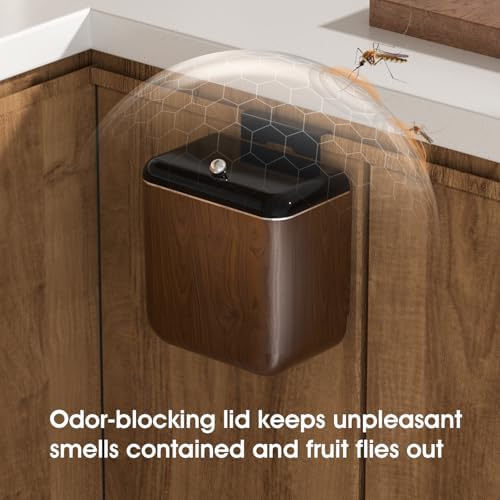 Large 3.2 Gallon Compost Bin, Under Sink Trash Can with Lid, Hanging Waste Cabinet for Office Kitchen Cupboard Bathroom Bedroom, Walnut Color - Image 6