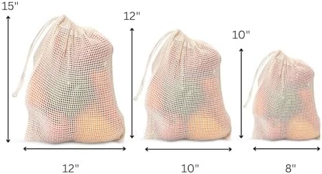 Reusable Mesh Produce Bags, Cotton Drawstring, Set of 6 - Image 6