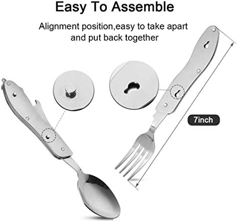 2Pcs Detachable Camping Utensils Cutlery Set, Caudblor Portable 4 in 1 Stainless Steel Travel Utensil, Foldable Knife Fork Spoon Bottle Opener, Multi Function Eating Flatware Tableware(Green Black) - Image 5
