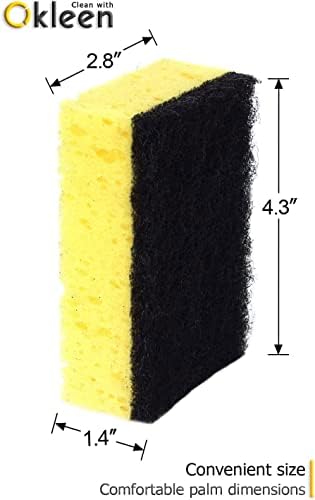 Yellow Multi Use Scrub Sponge. Made in Europe. Large Pack of 18. 4.3x2.8x1.4 inches. Black Heavy Duty & White Non Scratch Fiber. Best Odorless & Durable Professional Scrubber for Commercial Use - Image 5
