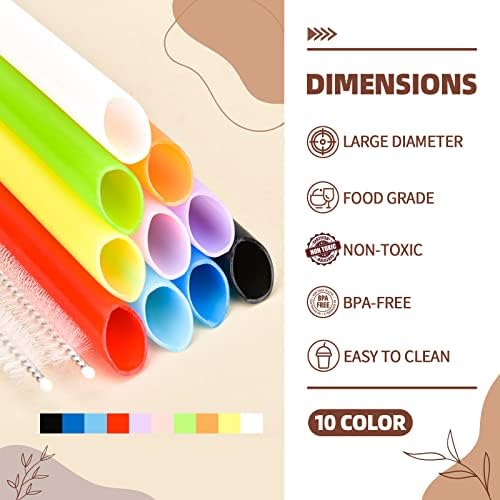 10Pcs Disposable Plastic Drinking Smoothie Straws,with 2 Brushe 10 Colors BPA FREE Food-Grade Jumbo Straws for Smoothies,Bubble Tea Milkshake - Image 3