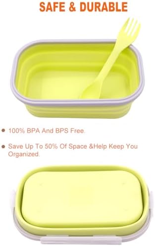2 Pack Collapsible Silicone Bento Lunch Boxes With Lids Spoon Fork, 33.8oz, Meal Prep Food Storage Containers, Durable, Safe in Microwave, Dishwasher and Freezer, BPA Free (Blue and Green) - Image 4