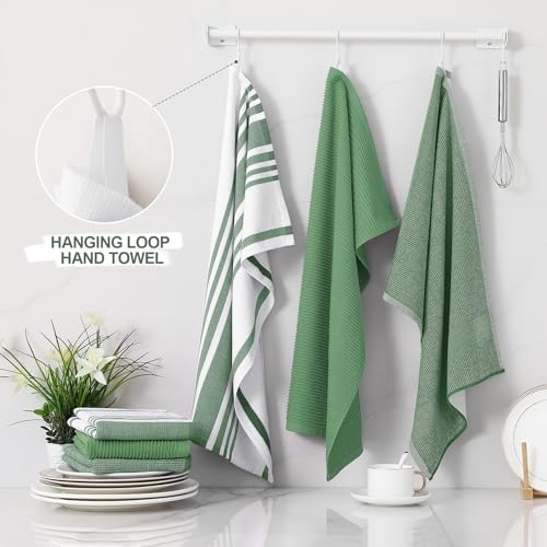 Homaxy Cotton 380 GSM Premium Kitchen Towels, 18"x28", 9 Pack, Grass Green - Image 3