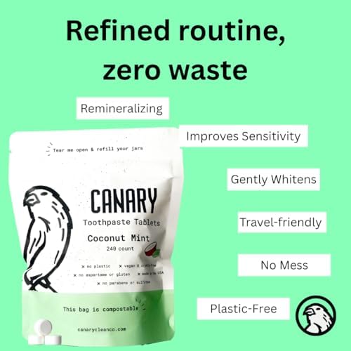 Canary Nano Hydroxyapatite Toothpaste Tablets Coconut Mint - Remineralizing, Fluoride Free, All Natural Tabs with Xylitol - Great for Travel, Plastic Free - 240 Count - Image 6