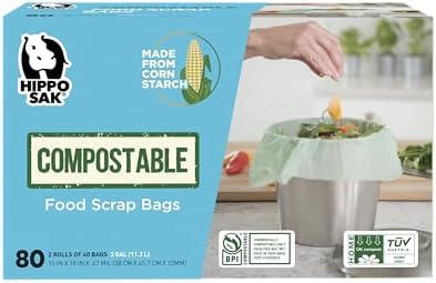 Hippo Sak Compostable Small Food Scrap Bags, 80 Count by HippoSak