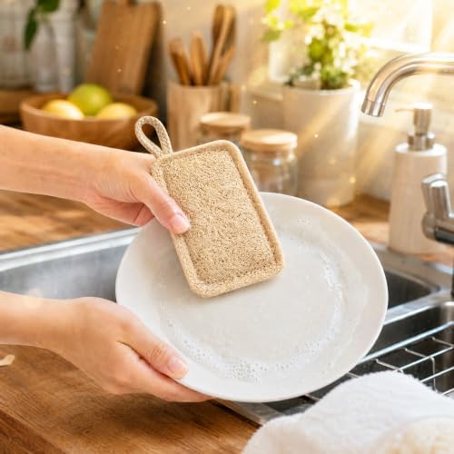 Natural Loofah Slices - 6 Pack Plant-Based Dish Scrubber Pads - Image 2
