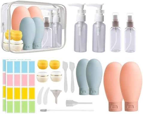 21 PCS Refillable Toiletry Bottles with Toiletry Bag for Travel Containers Empty Squeeze Leakproof Accessories for Toiletries Shampoo Lotion Body Wash (BPA Free) by NAICHA
