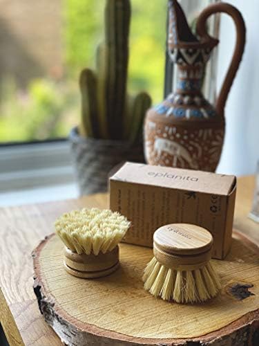 eplanita Replacement Brush Heads (Pack of 2) for Bamboo Dish Brush, Sisal Bristle Refills, Agave Cactus Fibres, Kitchen Eco Scrubber, Plastic Free Washing Up, Zero Waste Cleaning - Image 4