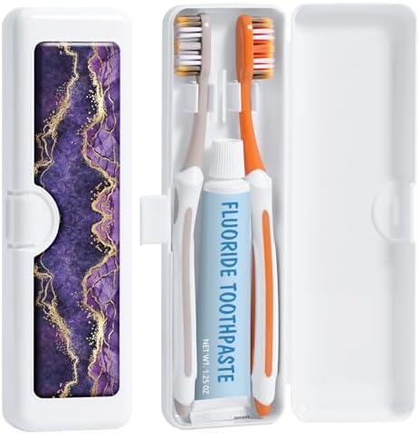 Toothbrush Travel Case - Colorful Pattern, Holder and Covers for Toothbrushes, Includes Tongue Scraper Case by Gerkia