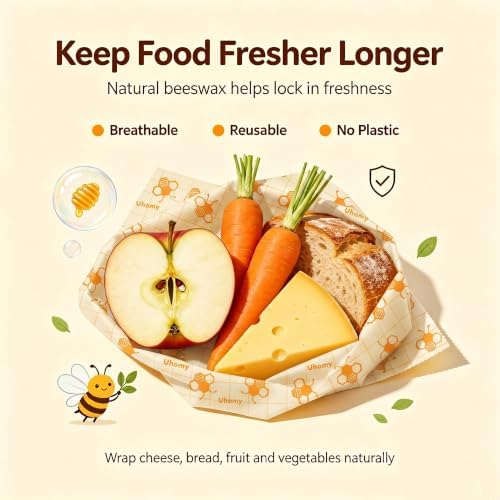 3 Pack Beeswax Wraps for Food - 1 Large & 2 Medium Bees Wax Wraps Reusable Eco-friendly Beeswax Paper Food Wraps, Plastic Free Beeswax Bread Wraps Food Storage Wraps for Sourdough Sandwich Bowl Covers - Image 5