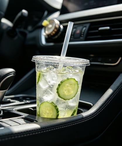 Ginkgo 50 Pack 24 oz Clear Plastic Cups with Lids and Straws - Image 5