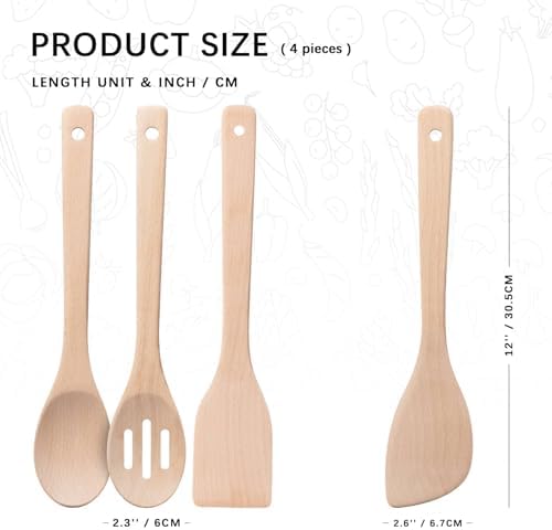 Wooden Spoons for Cooking, 4-Piece Beech Wood Cooking Utensil Set - Image 2