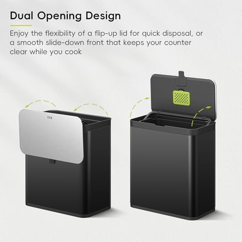 EKO Kitchen Compost Bin, 7L / 1.85 Gal Stainless Steel with Removable Inner Bucket and Deodorizer Compartment, 2-in-1 Countertop Compost Bin with Lid, Food Waste Caddy for Kitchen (Matte Black) - Image 4