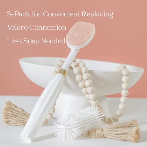 Winnie & Lu Spristle Wand Replacement Sponges. Non-Scratch, Microwave Disinfectable, 3-Pack, Hook-and-Loop Attachment, Natural Sisal and Cellulose Material - Image 4