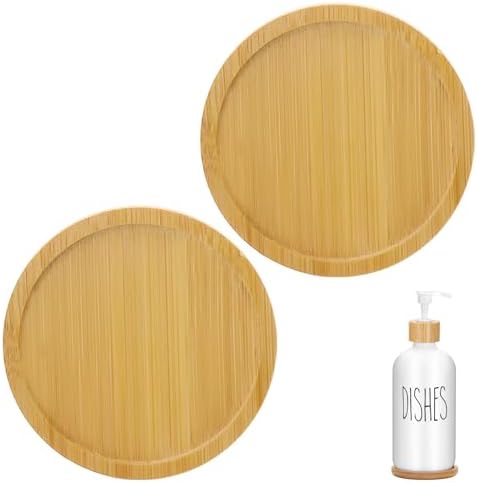 2Pcs Round Bamboo Soap Dispenser Tray, Bathroom Countertop Organizer (2) by Unknown