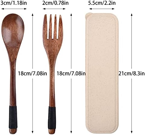 Wooden Cutlery Set, Travel Utensils with Case, Spoon & Fork, 3 Pcs - Image 2
