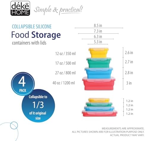Deke Home - Collapsible Silicone Food Storage Containers with Lids, Set of 4, BPA-Free, Airtight, Space-Saving Meal Prep & Lunch Box, Microwavable, Freezer & Dishwasher Safe, Camping & Travel - Image 2