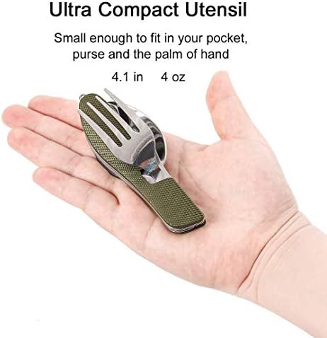 2Pcs Detachable Camping Utensils Cutlery Set, Caudblor Portable 4 in 1 Stainless Steel Travel Utensil, Foldable Knife Fork Spoon Bottle Opener, Multi Function Eating Flatware Tableware(Green Black) - Image 3