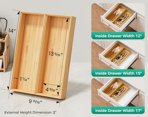 Bamboo Kitchen Drawer Organizer Boxes 14" x 5" Stackable Pantry Organizers - Image 2