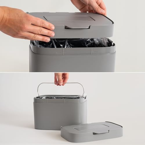 KAZAI. Compost Bin Kitchen 'Elin' | 1.2 GAL / 4.5L Countertop Compost Bin with Lid & Carbon Filter | Odor-Free, Dishwasher Safe, with Inner Bucket | Small Indoor Kitchen Composter | Stone-Gray - Image 5