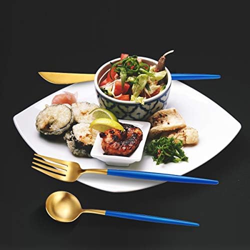 AARAINBOW 8 Pieces Stainless Steel Flatware Set Portable Reusable Cutlery Set Travel Utensils Set Including Chopsticks Knife Fork Spoon Straws Cleaning Brush Dishwasher Safe (Blue Golden) - Image 6