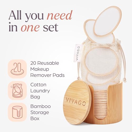 VIVAGO Reusable Cotton Rounds for Face - 20 Pack - Image 4