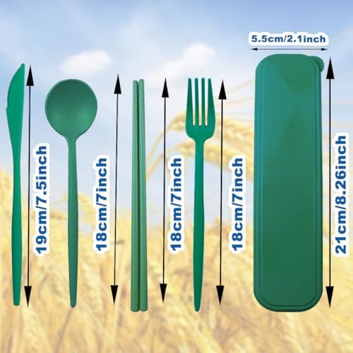 ELANE 4 Sets Reusable Travel Utensils Set with Case,Camping Cutlery Set Reusable Cutlery Set with Case,Utensil Sets for Lunch Picnic Daily Use Outdoor (darkgreen) - Image 2