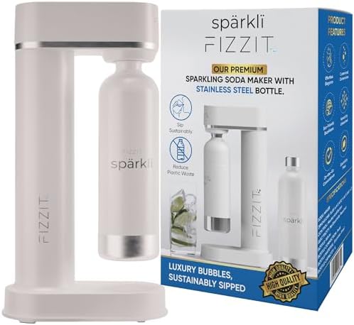 White Stainless Steel Sparkling Water Maker Soda Maker with CO2 Cylinder & 1L Reusable Bottle - Image 2
