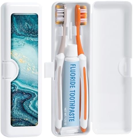 Toothbrush Travel Case - Colorful Pattern, Holder and Covers for Toothbrushes, Includes Tongue Scraper Case by Gerkia