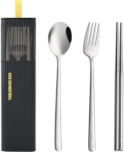 DEVICO Travel Utensils with Case, 4Pcs Korean Chopsticks Fork and Spoon Set by DEVICO