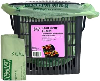 BioBag Countertop Kitchen Compost Bin & 25 Count 3-Gallon Certified Compostable Bags – BPI & ASTM D6400 Approved – Ventilated, Dishwasher-Safe Counter Scrap Bin by BioBagAmericasInc